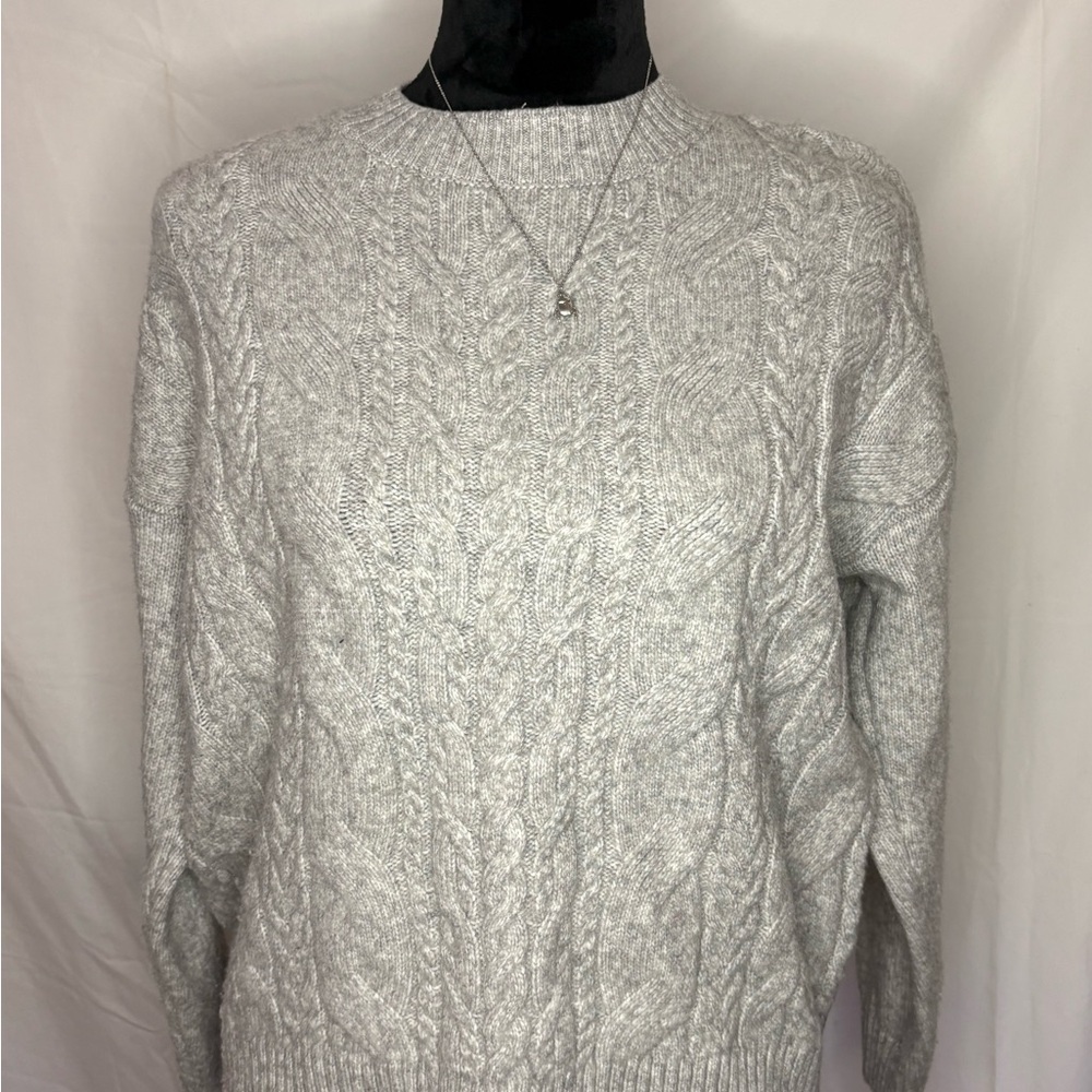 Primark Women's Light Gray Cable Knit Sweater